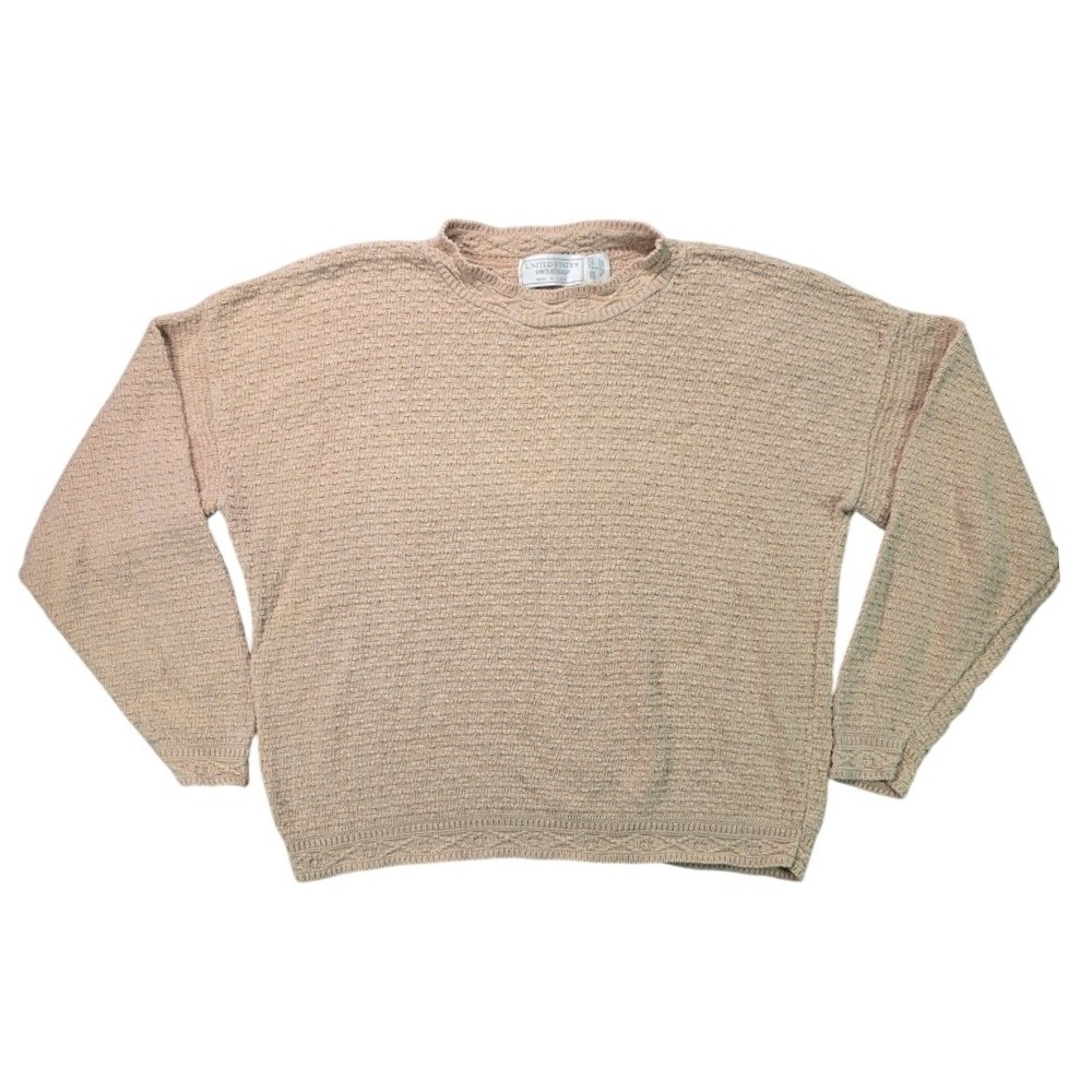 Vintage 90s Textured Cotton Knit Sweater Beige Womens L United States Sweaters